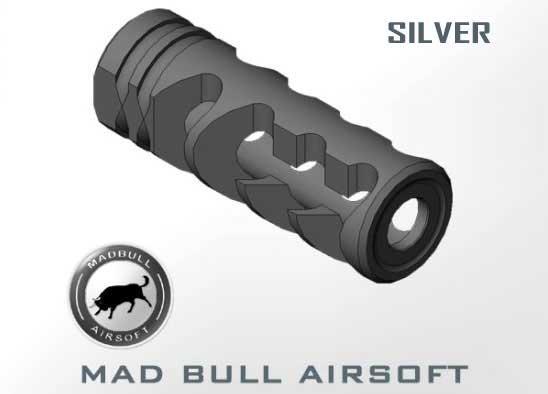 Mad Bull DNTC 308 Silver 14mm CCW Flashhider for A.E.G.