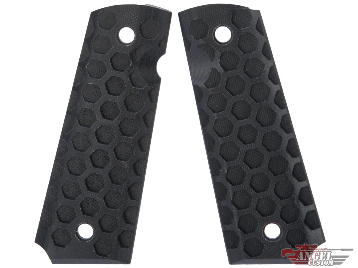 Angel Custom CNC G10 M1911 Pistol Grip Set for 1911 Gas Blowback Pistols (Model: Hive / Carbon Black)