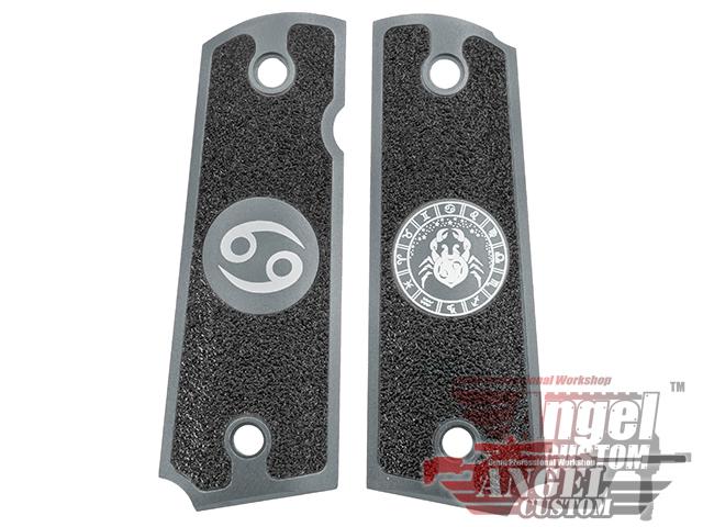 Angel Custom CNC Machined Tac-Glove Universal Grips for 1911 Series Pistols (Color: Dark Grey / Cancer)