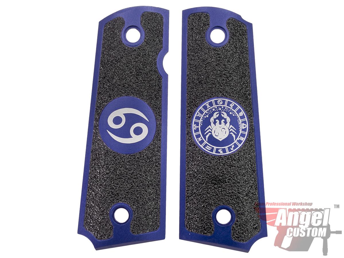 Angel Custom CNC Machined Tac-Glove Zodiac Grips for WE-Tech 1911 Series Airsoft Pistols - Navy Blue (Sign: Cancer)