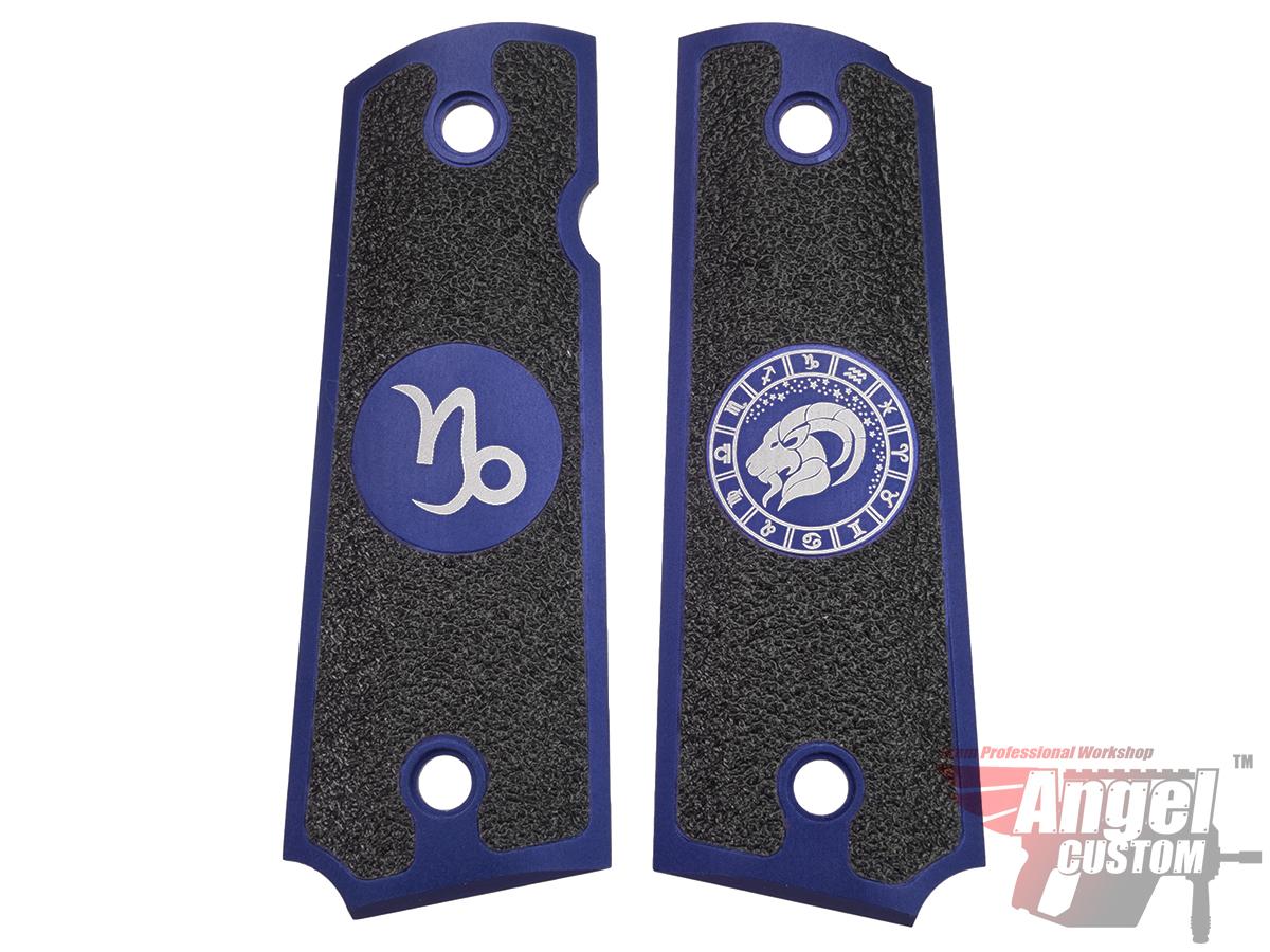 Angel Custom CNC Machined Tac-Glove Zodiac Grips for WE-Tech 1911 Series Airsoft Pistols - Navy Blue (Sign: Capricorn)