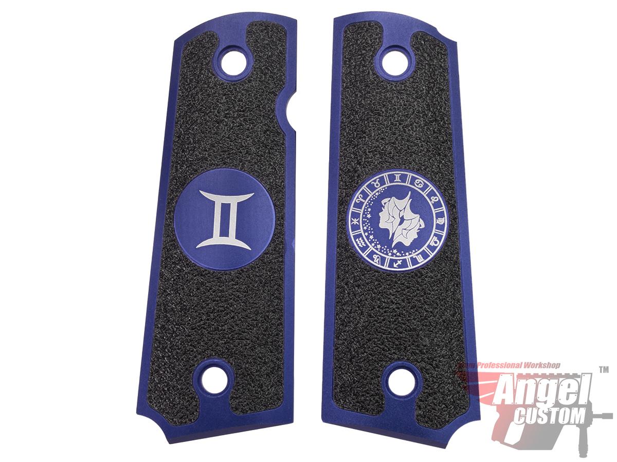 Angel Custom CNC Machined Tac-Glove Zodiac Grips for WE-Tech 1911 Series Airsoft Pistols - Navy Blue (Sign: Gemini)