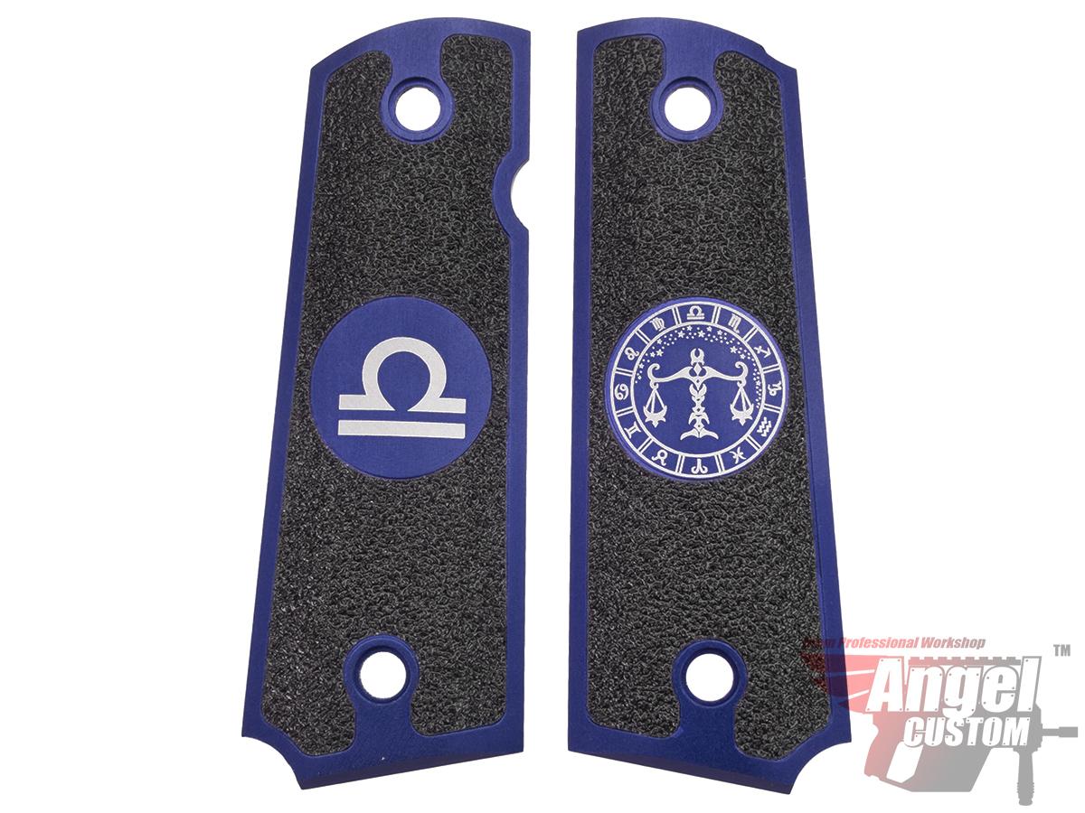 Angel Custom CNC Machined Tac-Glove Zodiac Grips for WE-Tech 1911 Series Airsoft Pistols - Navy Blue (Sign: Libra)