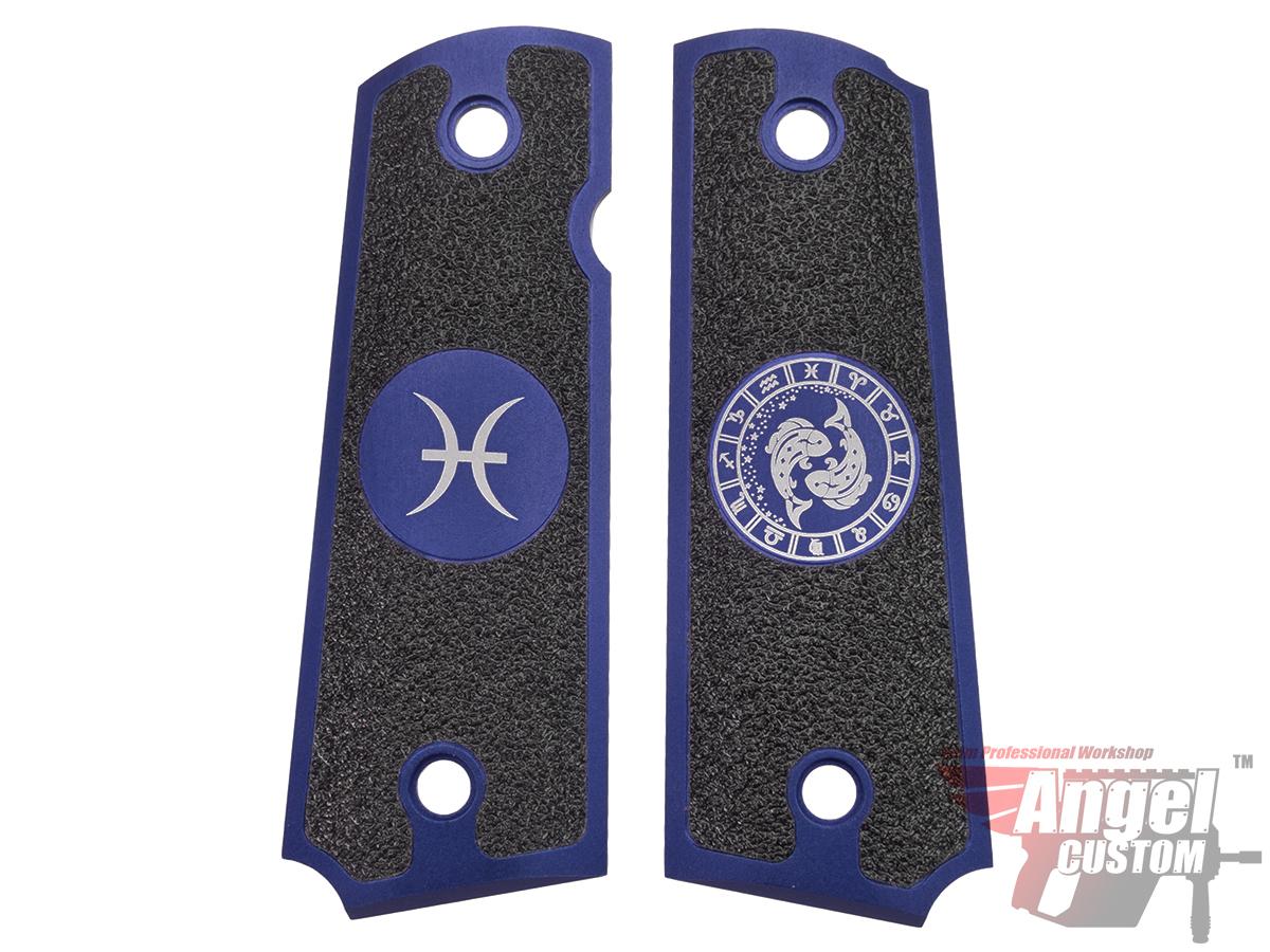 Angel Custom CNC Machined Tac-Glove Zodiac Grips for WE-Tech 1911 Series Airsoft Pistols - Navy Blue (Sign: Pisces)