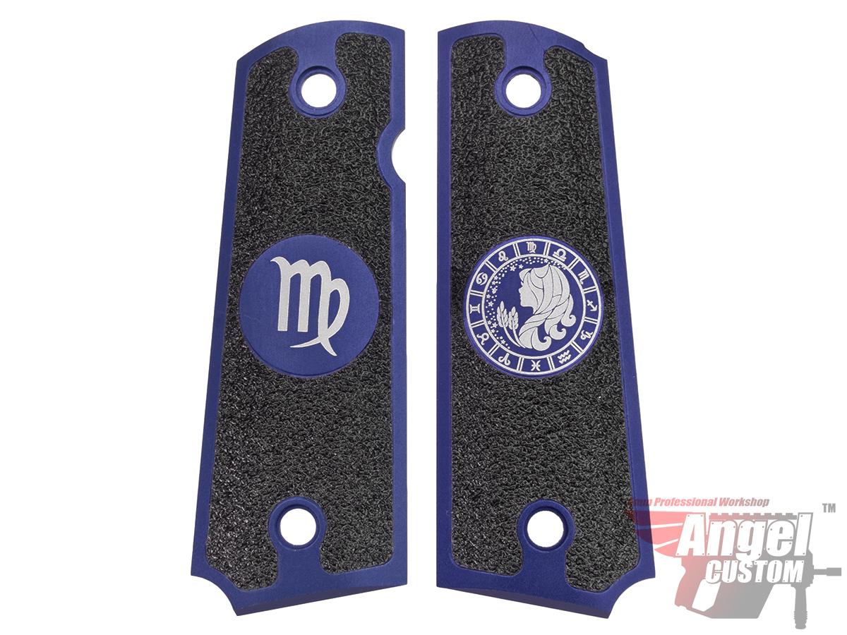 Angel Custom CNC Machined Tac-Glove Zodiac Grips for WE-Tech 1911 Series Airsoft Pistols - Navy Blue (Sign: Virgo)