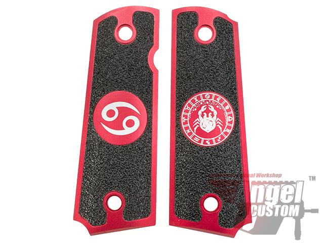 Angel Custom CNC Machined Tac-Glove Zodiac Grips for WE-Tech 1911 Series Airsoft Pistols - Red (Sign: Cancer)