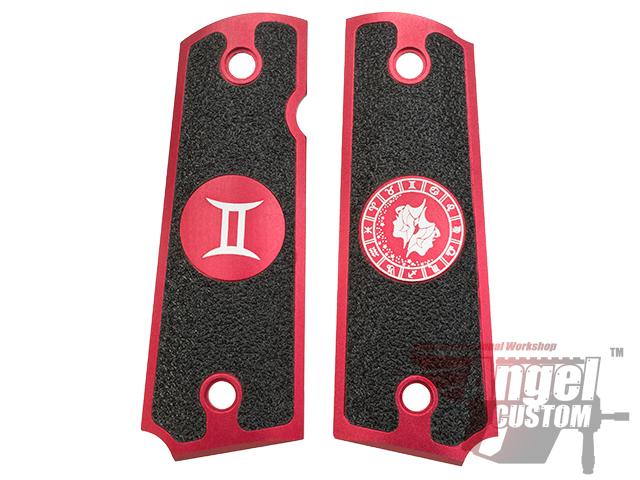 Angel Custom CNC Machined Tac-Glove Zodiac Grips for WE-Tech 1911 Series Airsoft Pistols - Red (Sign: Gemini)