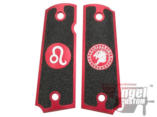 Angel Custom CNC Machined Tac-Glove Zodiac Grips for WE-Tech 1911 Series Airsoft Pistols - Red (Sign: Leo)