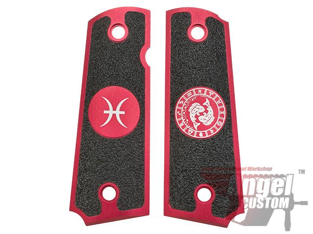 Angel Custom CNC Machined Tac-Glove Zodiac Grips for WE-Tech 1911 Series Airsoft Pistols - Red (Sign: Pisces)