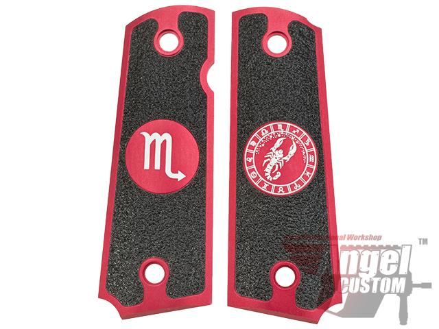 Angel Custom CNC Machined Tac-Glove Zodiac Grips for WE-Tech 1911 Series Airsoft Pistols - Red (Sign: Scorpio)