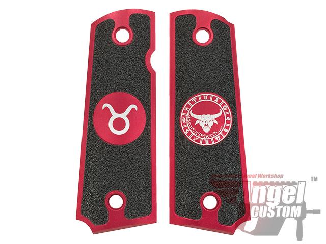 Angel Custom CNC Machined Tac-Glove Zodiac Grips for 1911 Series Airsoft Pistols - Red (Sign: Taurus)