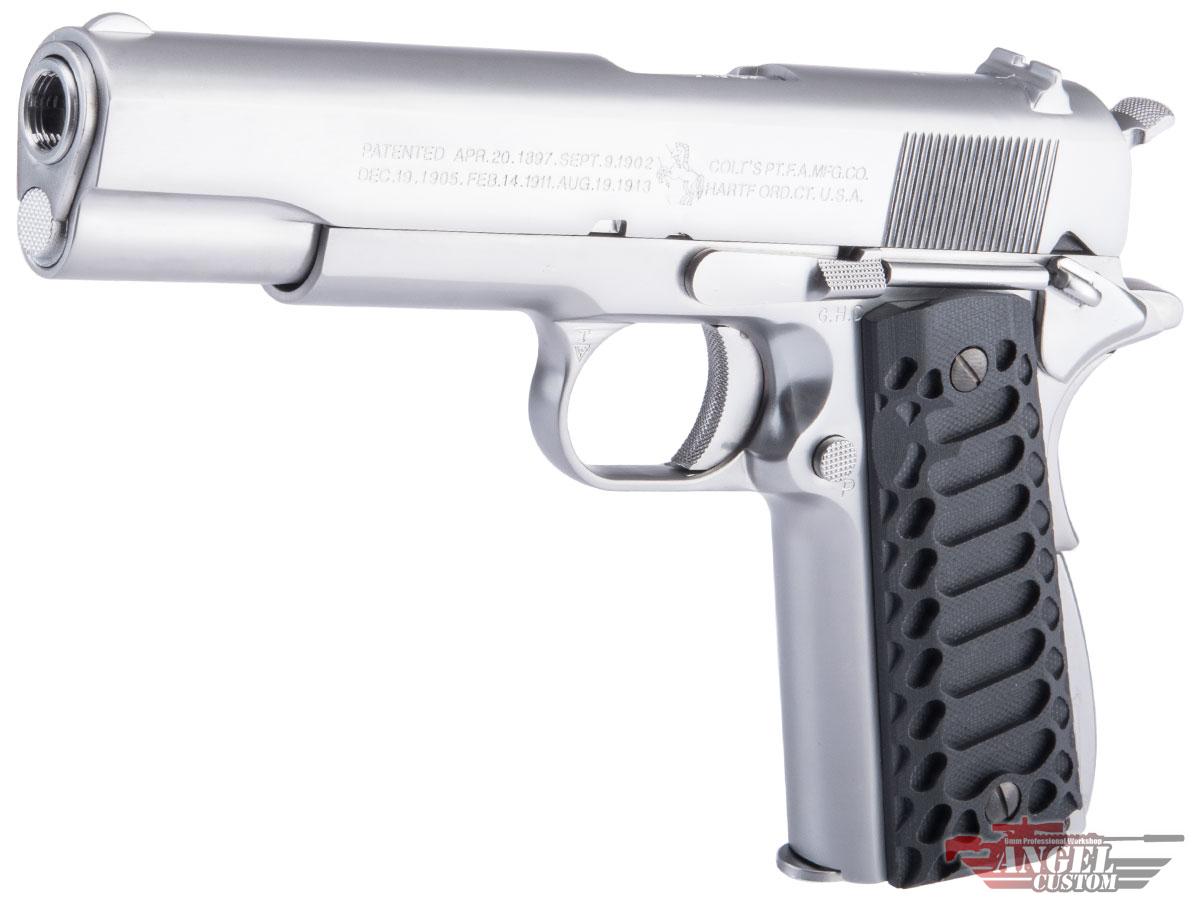 Evike.com Custom Cybergun Colt Licensed 1911A1 Gas Blowback Airsoft Pistol w/ Angel Custom CNC G10 Grip (Model: Green Gas / Silver / Cobra Black)