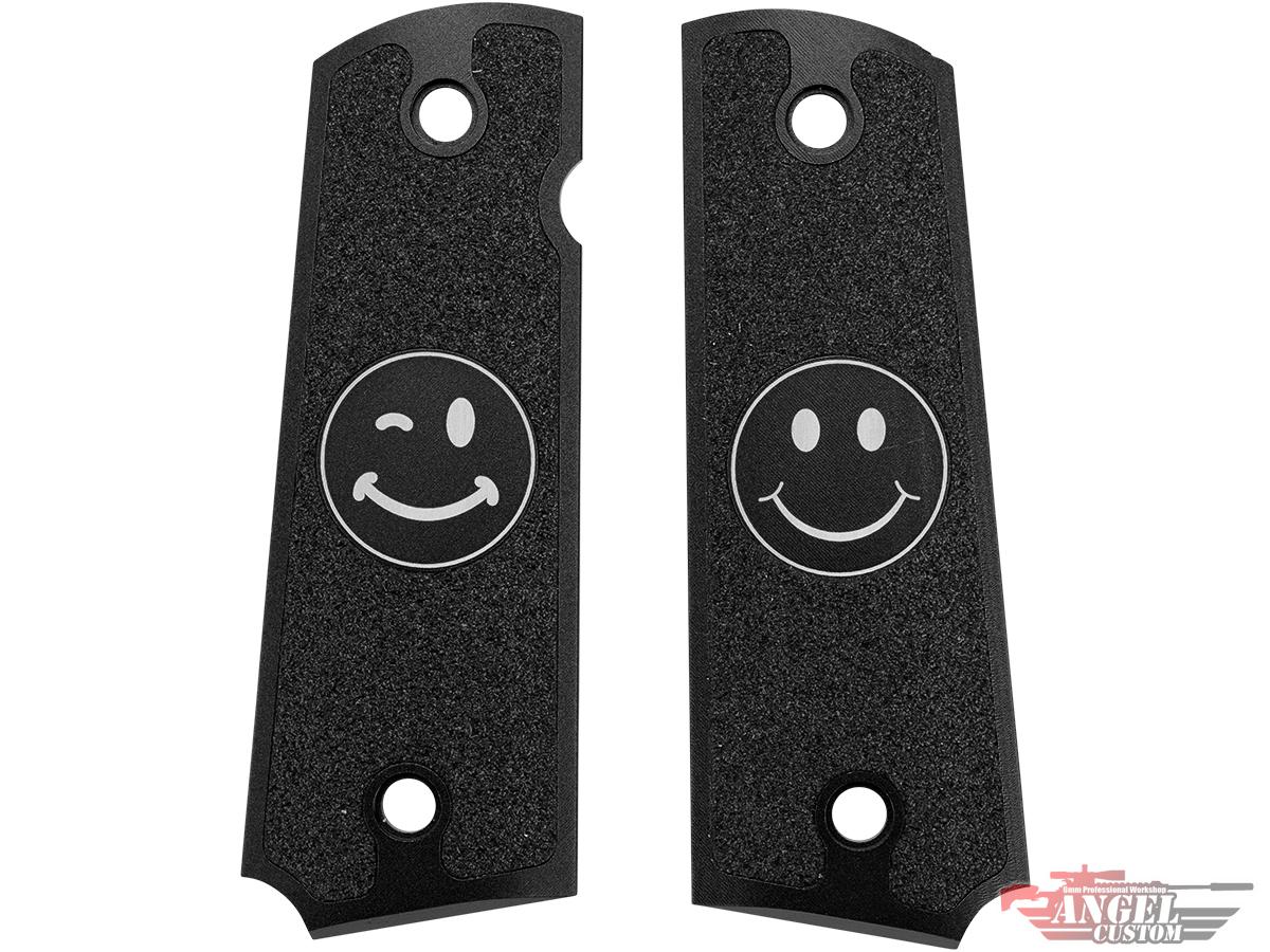Angel Custom CNC Machined Tac-Glove Universal Grips for 1911 Series Pistols (Color: Black / Smiley)