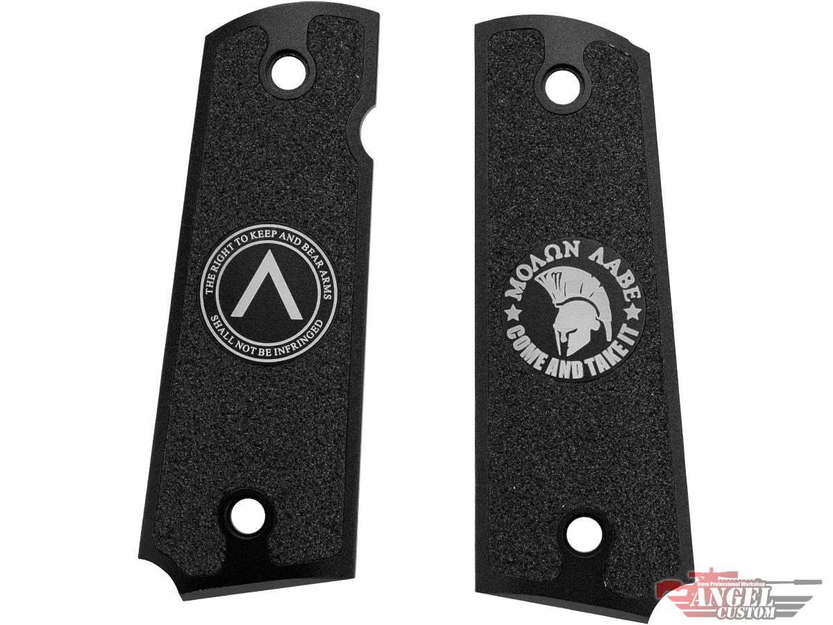 Angel Custom CNC Machined Tac-Glove Universal Grips for 1911 Series Airsoft Pistols (Color: Black / Molon Labe)