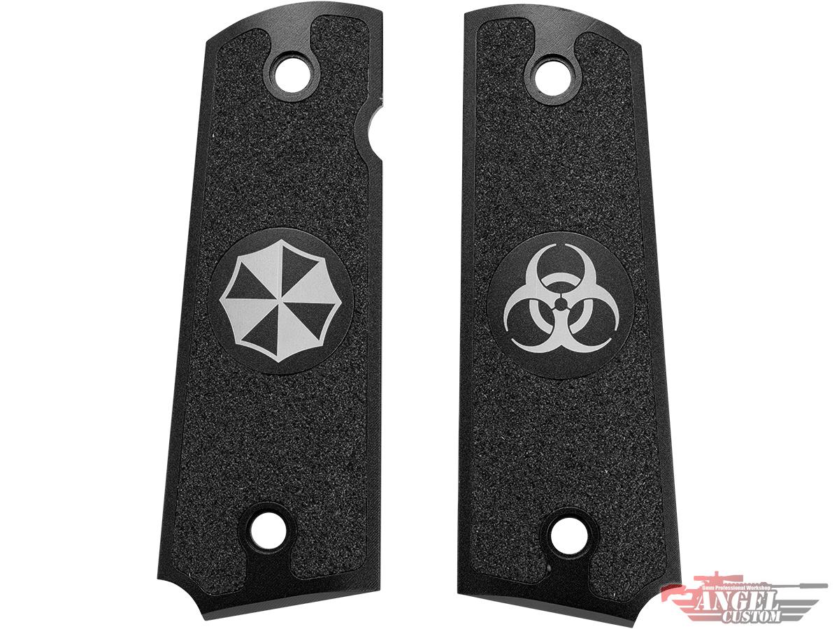 Angel Custom CNC Machined Tac-Glove Universal Grips for 1911 Series Pistols (Color: Black / Biohazard)