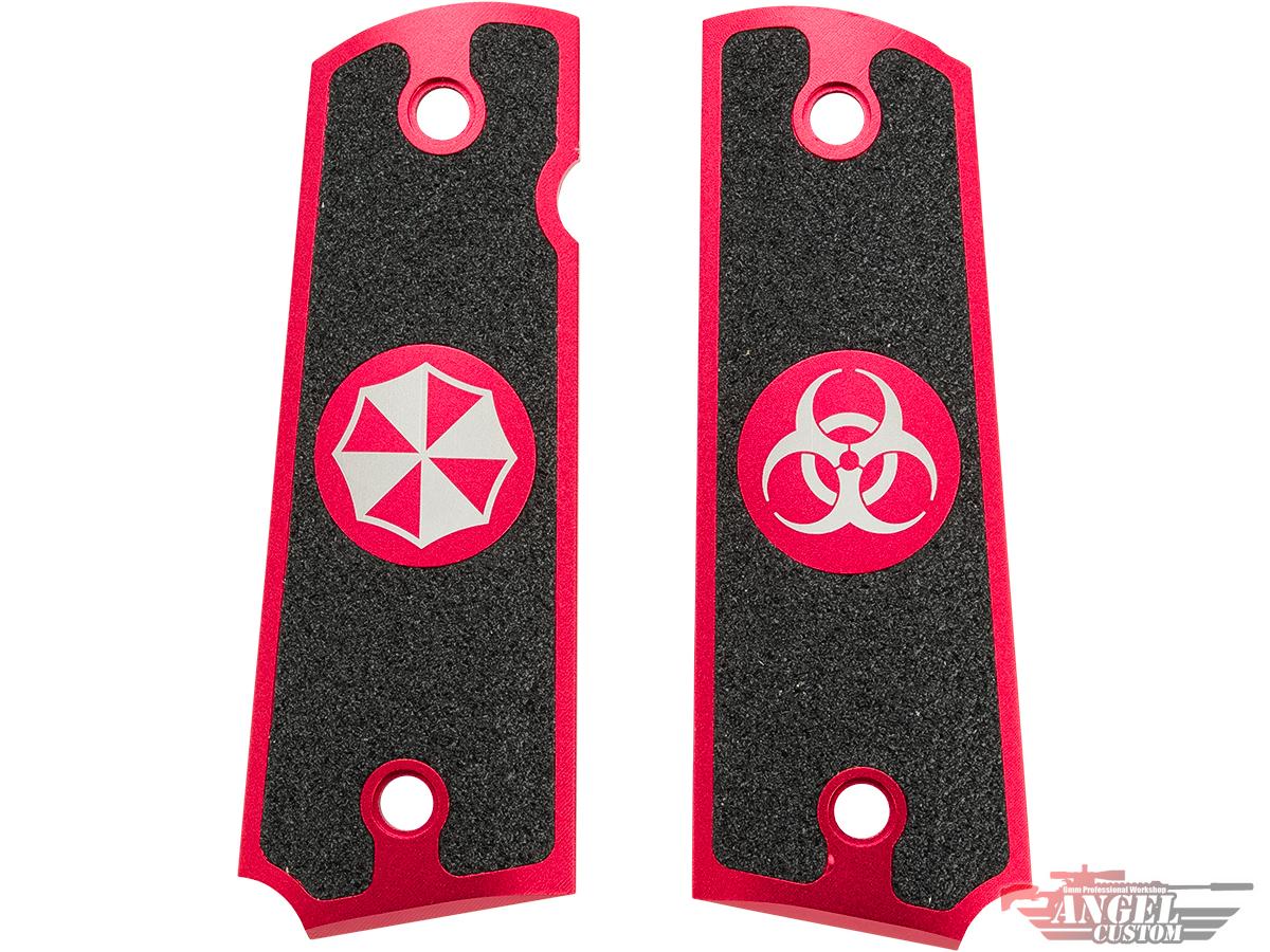 Angel Custom CNC Machined Tac-Glove Universal Grips for 1911 Series Airsoft Pistols (Color: Red / Biohazard)