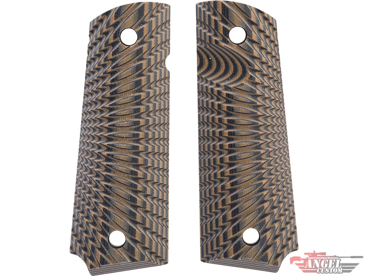 Angel Custom CNC G10 M1911 Pistol Grip Set for 1911 Gas Blowback Pistols (Model: Eagle Wing Texture / Black/Brown)