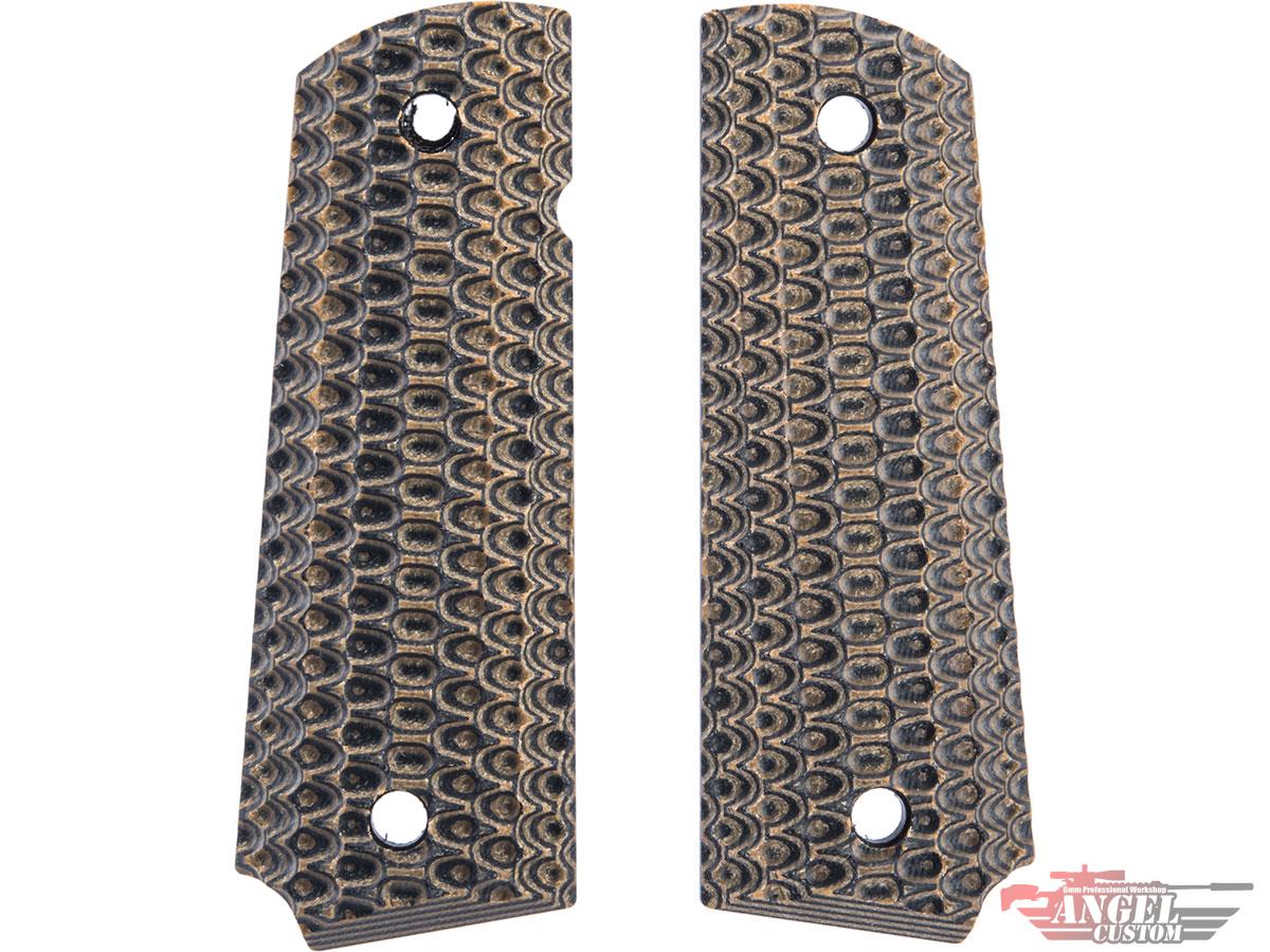 Angel Custom CNC G10 M1911 Pistol Grip Set for 1911 Gas Blowback Pistols (Model: Golf Texture / Black/Brown)