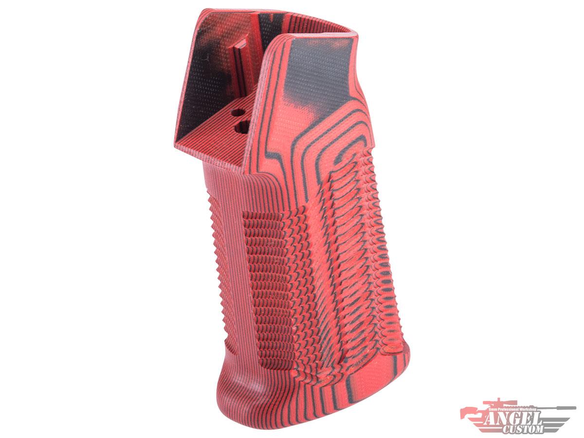 Angel Custom G10 Motor Grip for M4/M16 Series Airsoft AEG Rifle (Model: Ditch Texture / Black & Red)