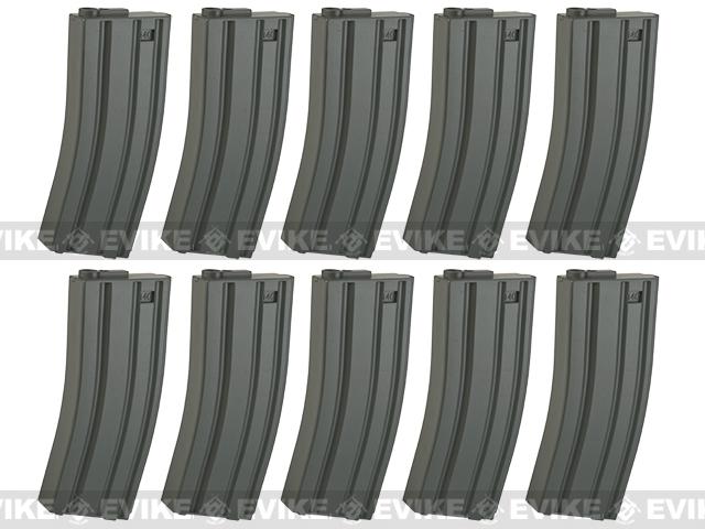 6mmProShop 140rd Midcap Magazine for M4 M16 Series Airsoft AEG Rifles (Color: Grey / Set of 10)