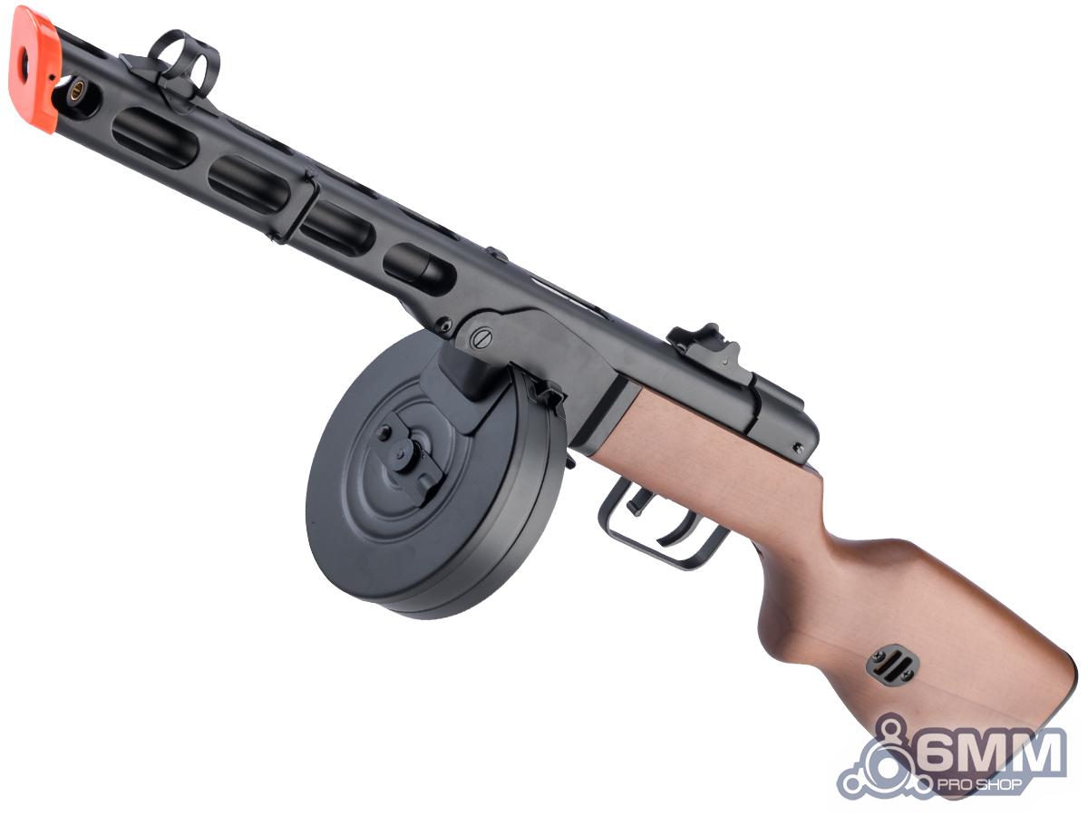 6mmProShop PPSH-41 WWII Electric Blowback Airsoft AEG Submachine Gun w/ Drum Mag and Real Wood