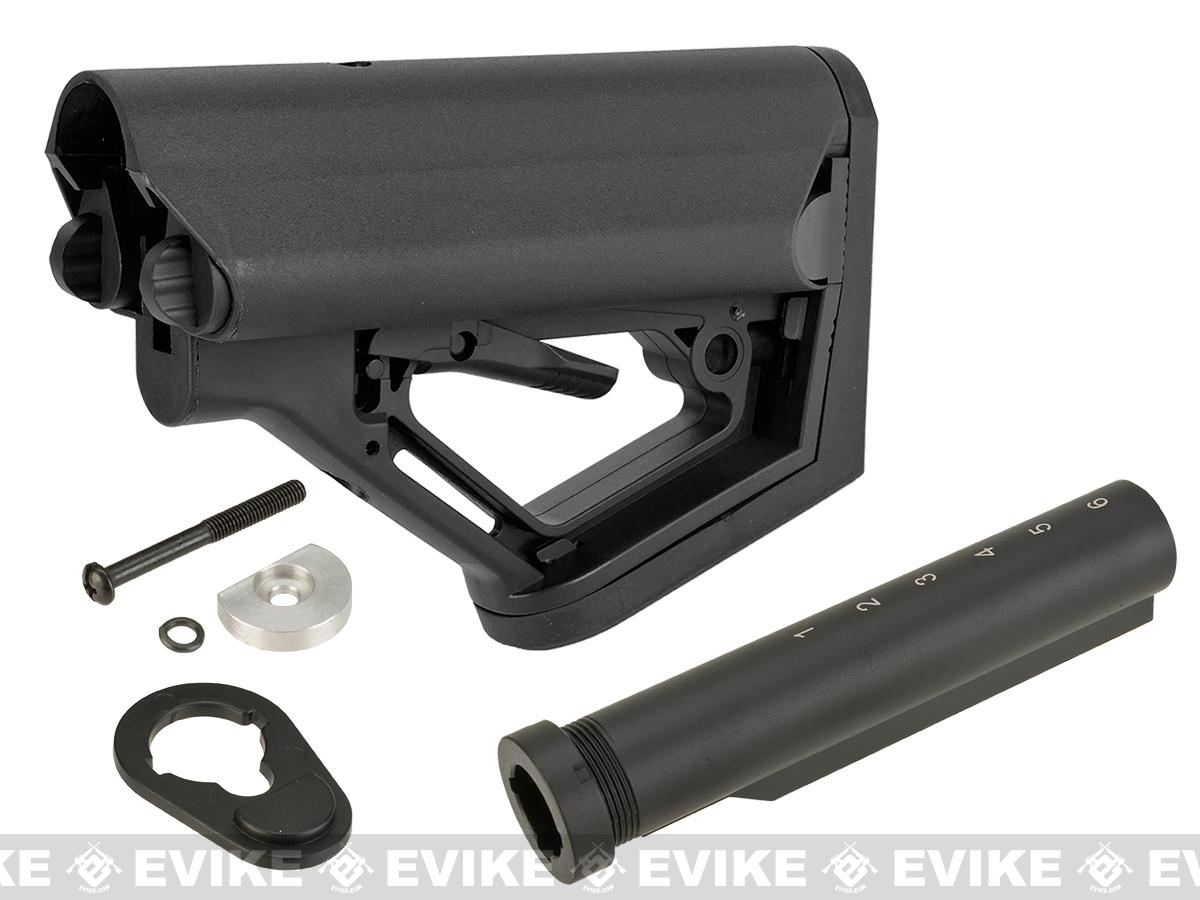 6mmproShop CTS Carbine Battery Stock for M4 M16 Series Rifles (Model: Black / Stock + AEG Buffer Tube)