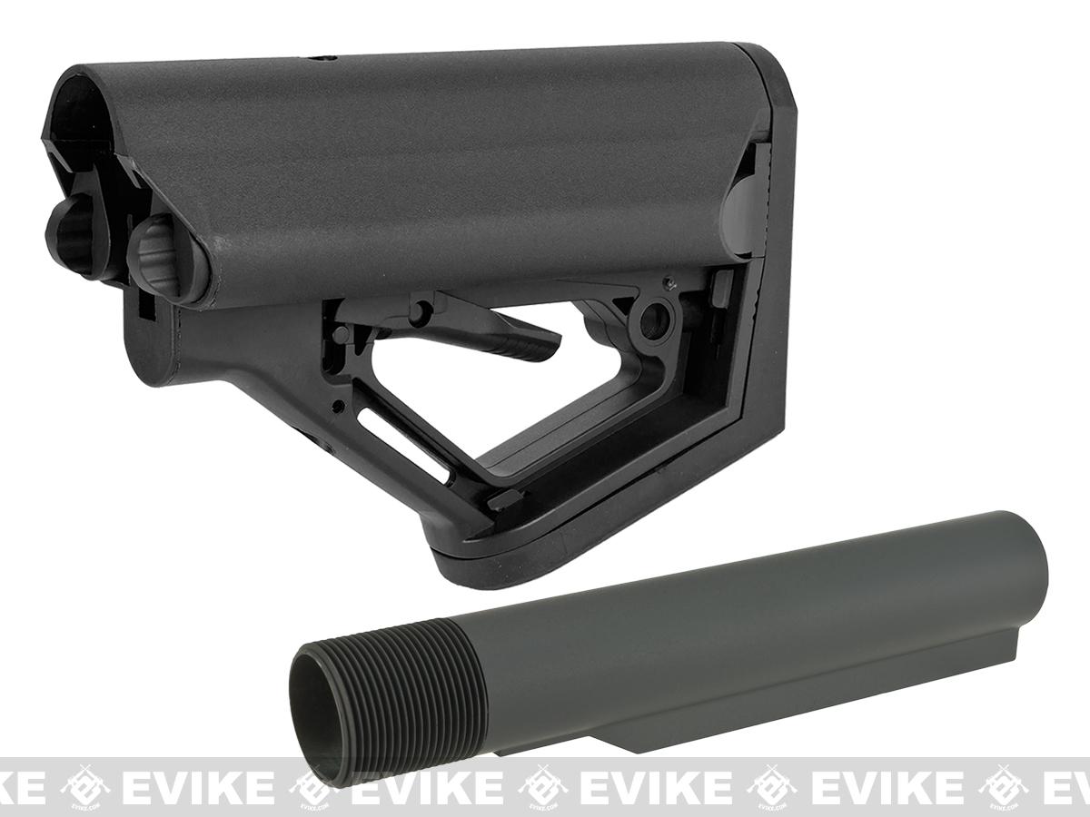 6mmproShop CTS Carbine Battery Stock for M4 M16 Series Rifles (Model: Black / Stock + GBB Buffer Tube)