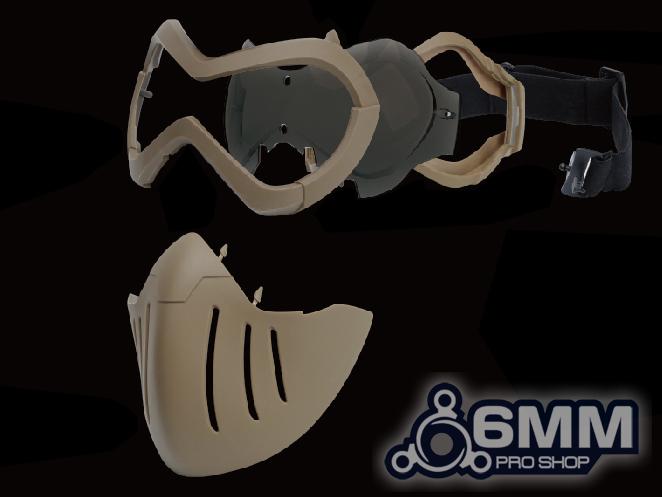 6mmProShop Slipstream Goggle & Lower Face Shield Face Mask (Color: Tan Frame / Smoke Lens)