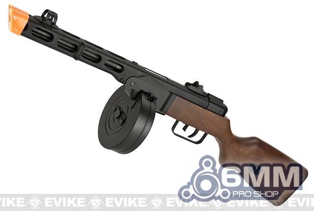 6mmProShop PPSh-41 Steel Bodied Electric Blow Back EBB Airsoft AEG Submachine Gun w/ Drum & Stick Magazines