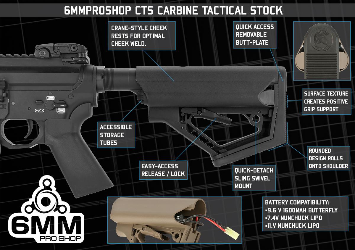 6mmproShop CTS Carbine Battery Stock for M4 M16 Series Rifles (Model: Black / Stock Only)