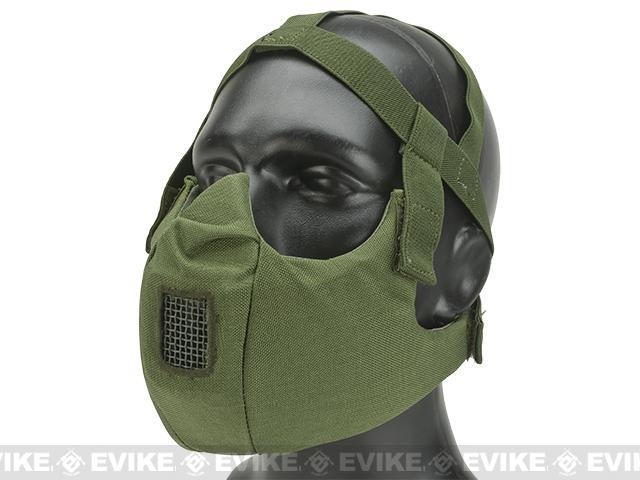 6mmProShop V5 Breathable Padded Dual Layered Nylon Half Face Mask w/ Bump Helmet Straps (Color: OD Green)