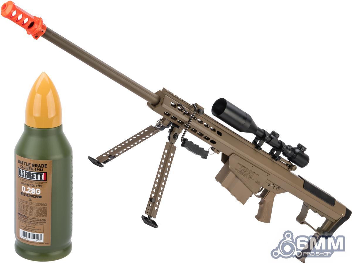 6mmProShop Barrett Licensed M107A1 Bolt Action Powered Airsoft Sniper Rifle (Color: Tan / Marksman's Package)