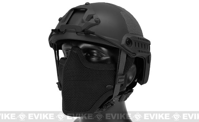 6mmProShop Bump Type Tactical Airsoft Helmet w/ Gen.1 Strike Mask (Type: MICH / Advanced / Black)