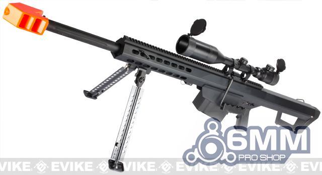 6mmProShop Barrett Licensed M82A1 Long Range Airsoft AEG Sniper Rifle (Color: Black / Compact Add 3-9X50 Scope)