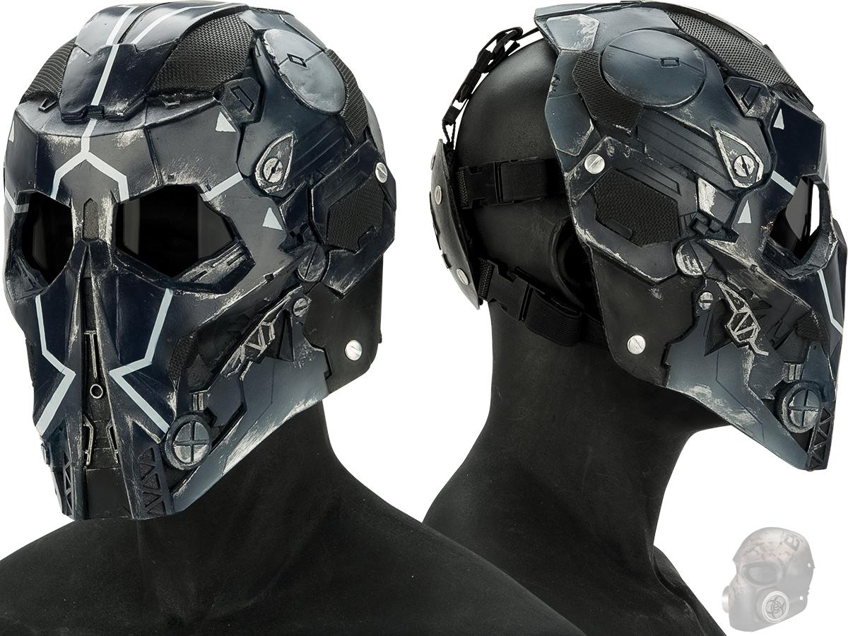 Evike.com R-Custom Fiberglass  Stalker Full Face Mask (Color: Black White Line  / Smoke Lens)