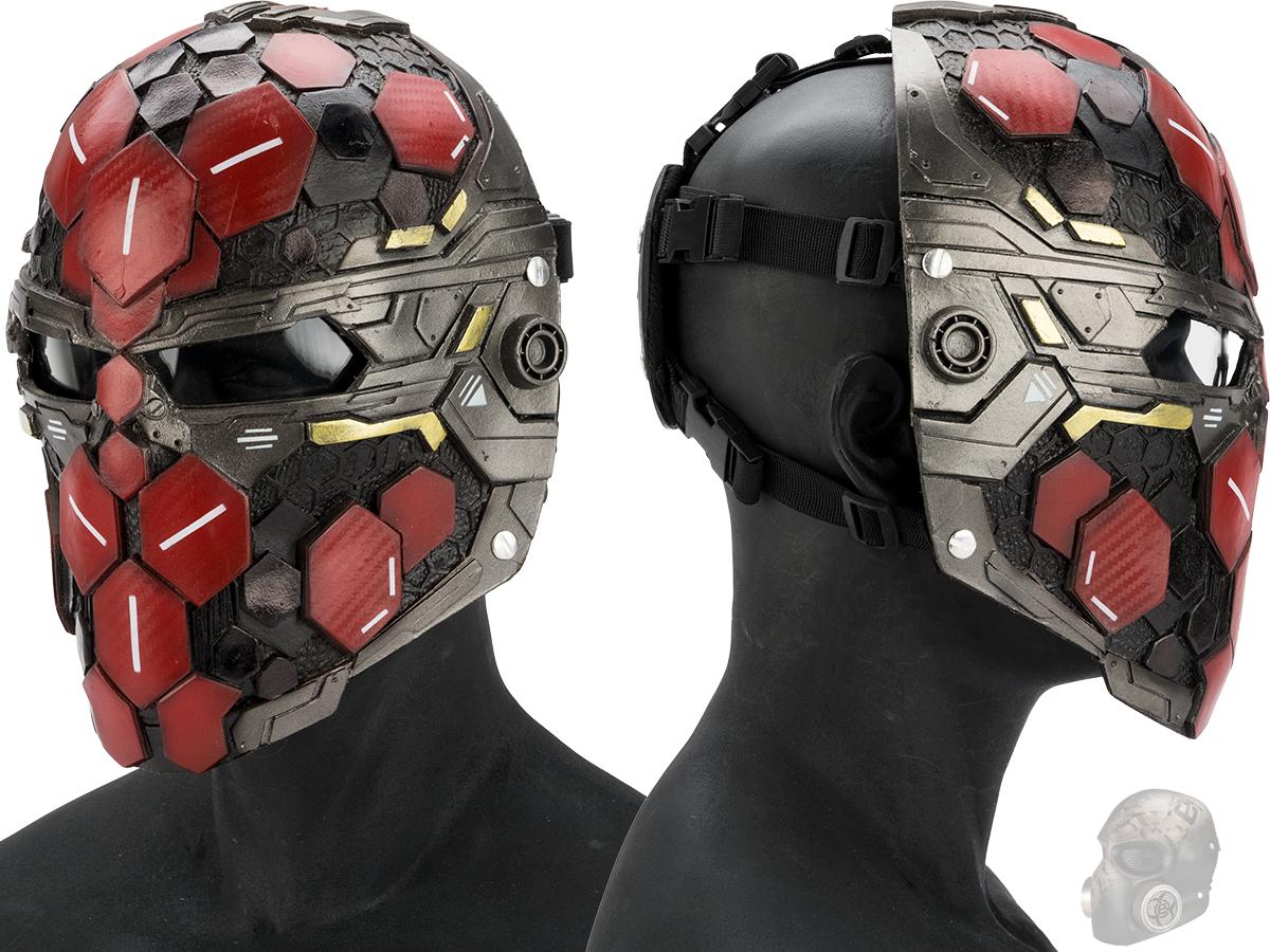 Evike.com R-Custom Fiberglass  Cypher Full Face Mask (Color:  Red Black / Clear Lens)