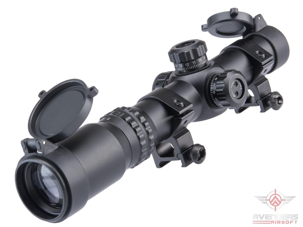 Avengers 1-4x24SE Red / Green Illuminated Reticle Tactical Scope w/ Mounting Rings (Color: Black)