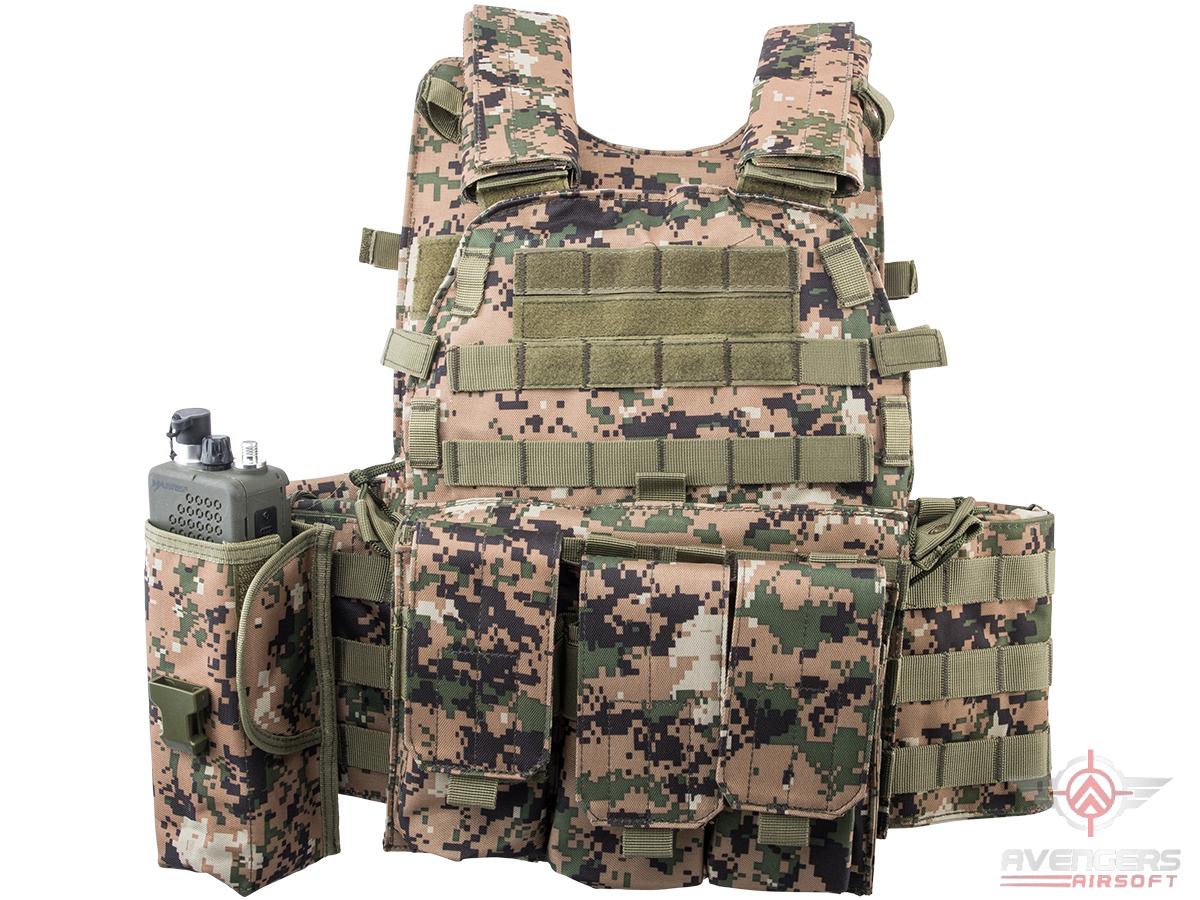 Avengers 6D9T4A Tactical Vest with Magazine and Radio Pouches (Color: Digital Woodland)