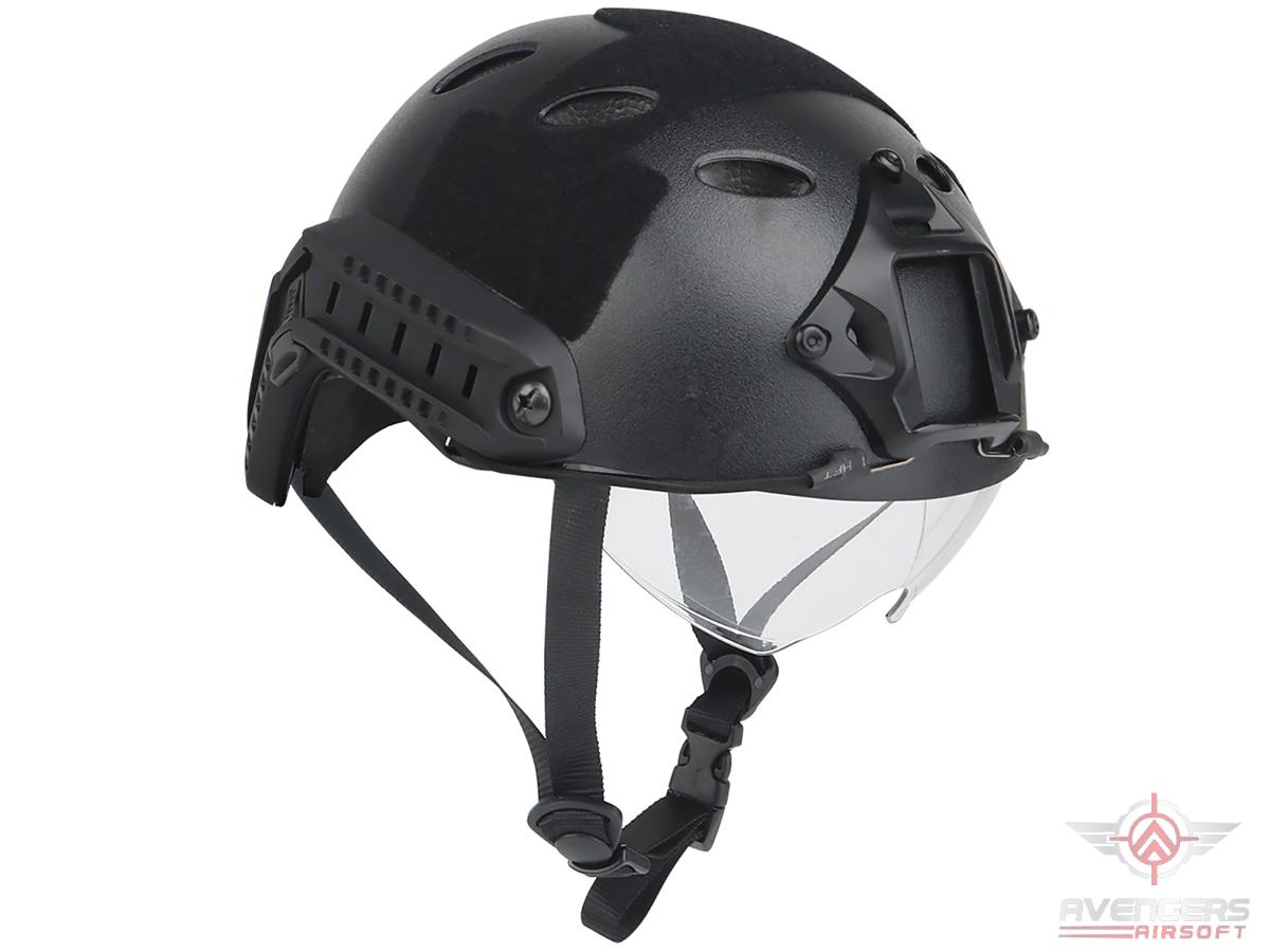 Avengers Lightweight Vented High Cut Helmet w/ Drop-Down Goggles (Color: Black)