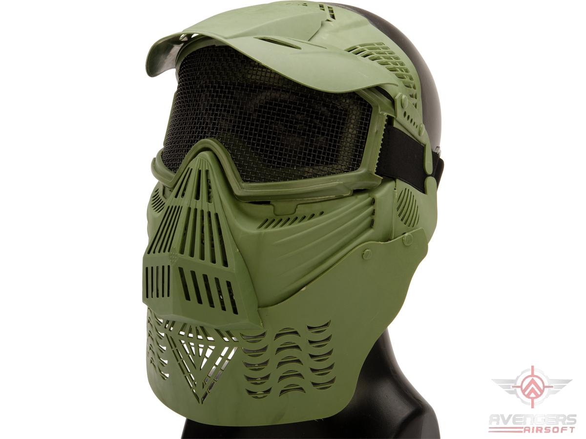 Avengers Mesh Transformer Modular Mask w/ Visor & Neck Guard (Color: OD Green)