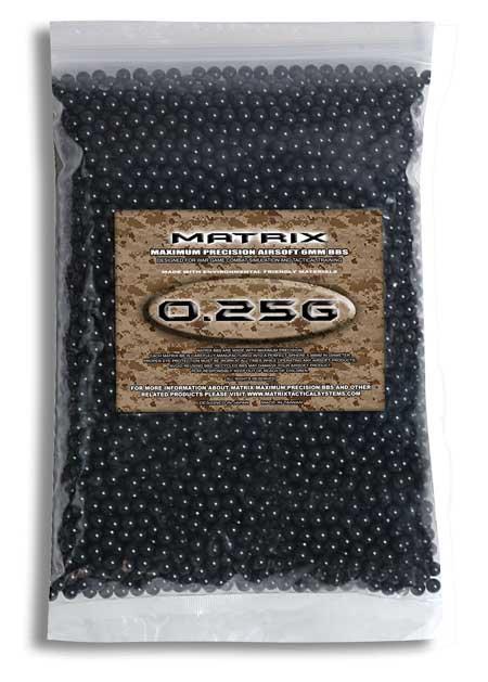 Matrix Match Grade 6mm Airsoft BBs (Color: .25g / 2000 Rounds / Black)