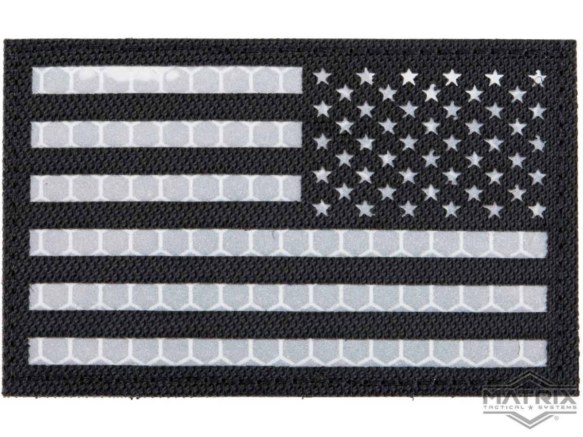 Matrix Reflective US Flag Patch w/ Nylon Bordering (Color: Black / Right)