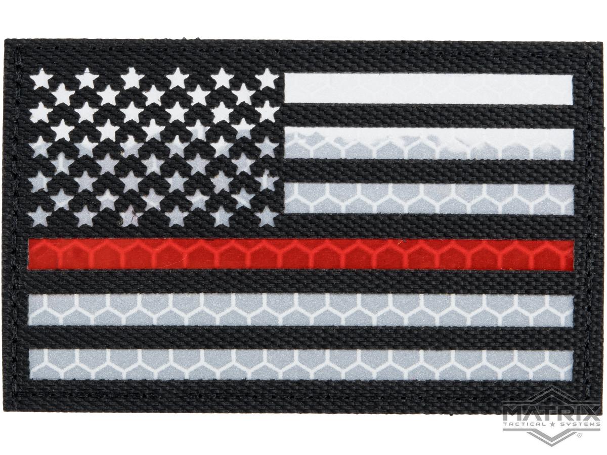 Matrix Reflective US Flag Patch w/ Nylon Bordering (Color: Black Thin Red Line / Left)