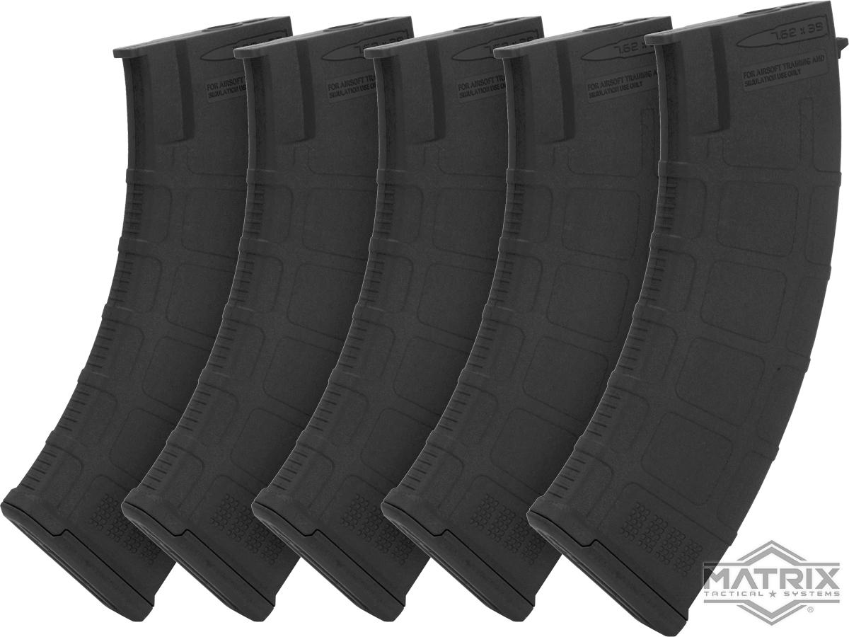 Matrix DLS 200 Round Polymer Midcap Magazines for Airsoft AK Series AEGs (Color: Black / Set of 5)