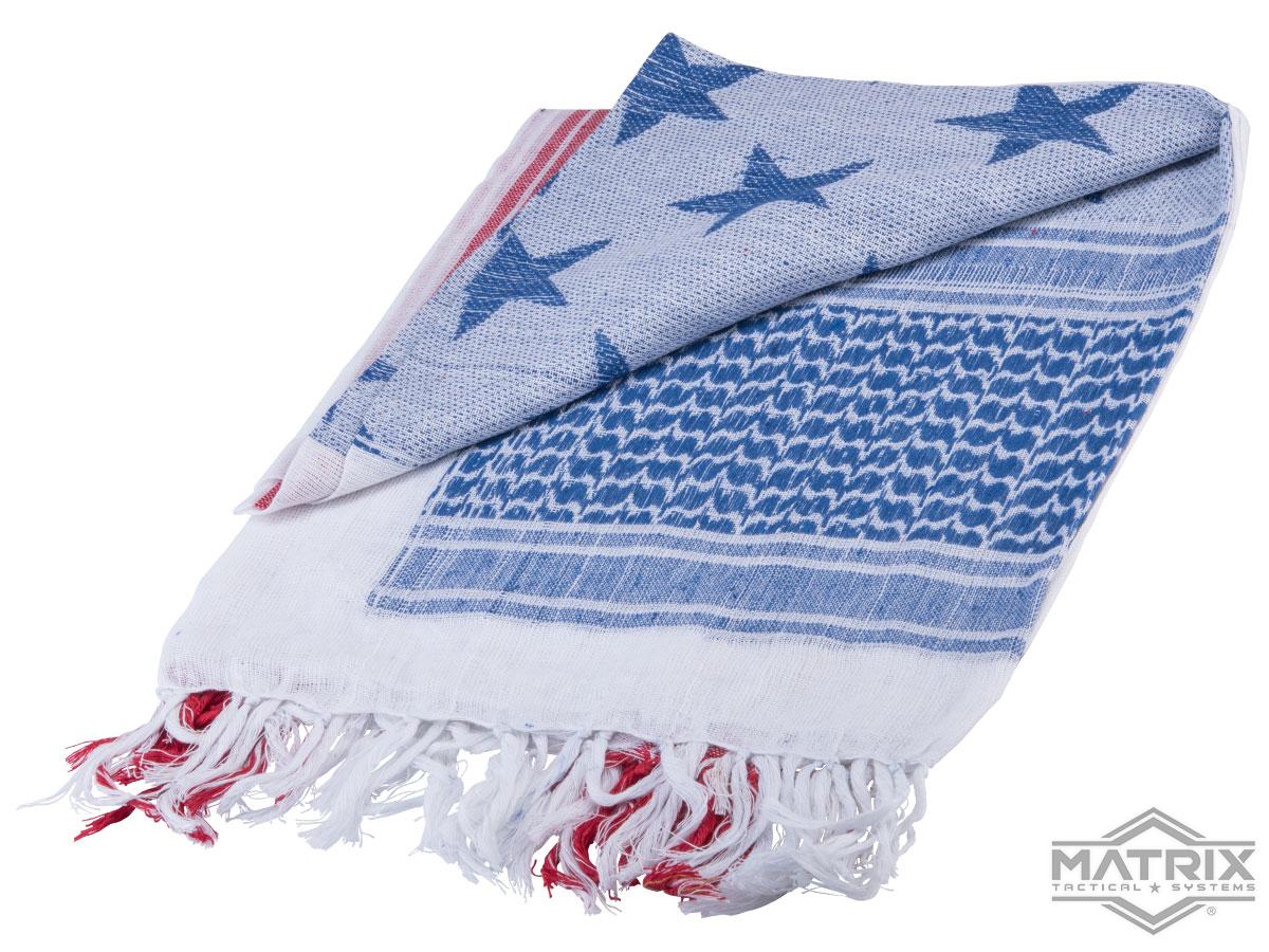 Matrix Woven Stylized Desert Shemagh / Scarves (Color: White - Red - Blue Star)