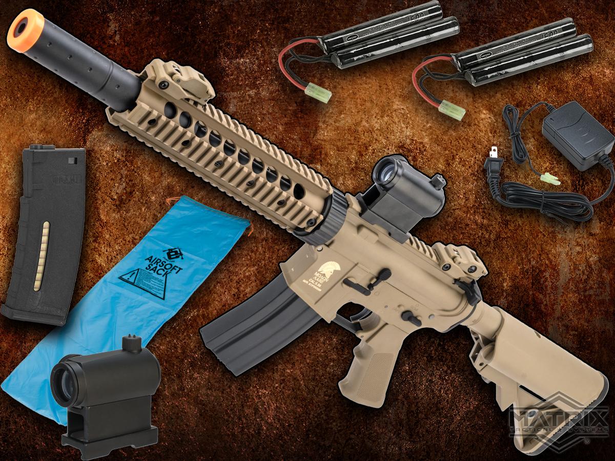 Matrix / S&T Sportsline M4 RIS Airsoft AEG Rifle w/ G3 Micro-Switch Gearbox (Model: Dark Earth CQB-R 9 / Go Airsoft Package)