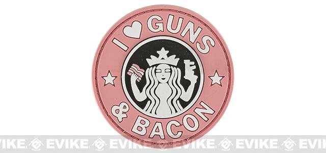 Matrix I Love Guns & Bacon PVC Morale Hook and Loop Patch (Color: Pink)