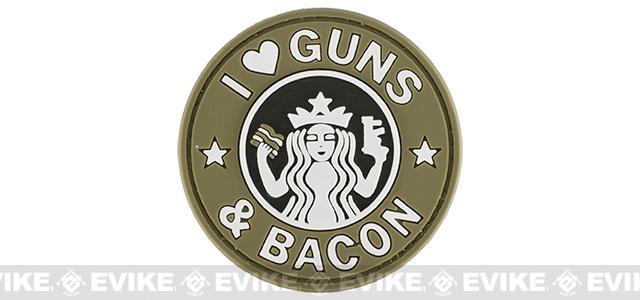 Matrix I Love Guns & Bacon PVC Morale Hook and Loop Patch (Color: Tan)