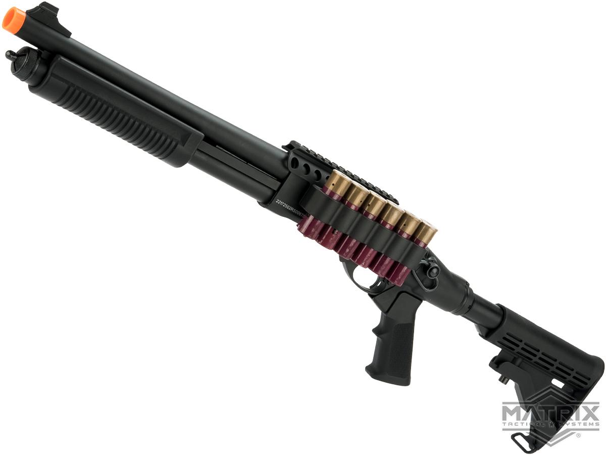 Matrix 3/6 Burst Firing Multi-Shot Gas Powered Airsoft Shotgun (Model: Tactical w/ Shell Caddie / Black)