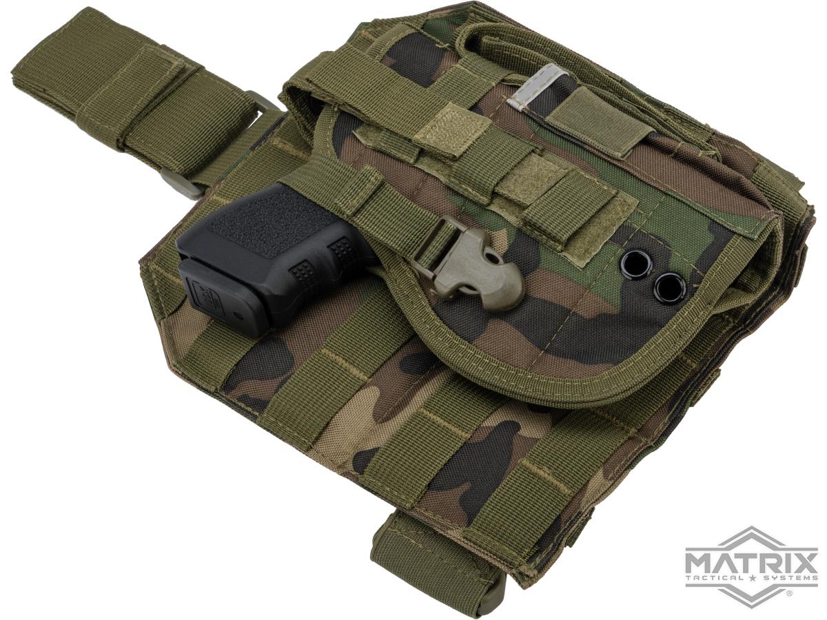Matrix Tactical Dropleg MOLLE Panel w/ Universal MOLLE Holster (Color: Woodland)